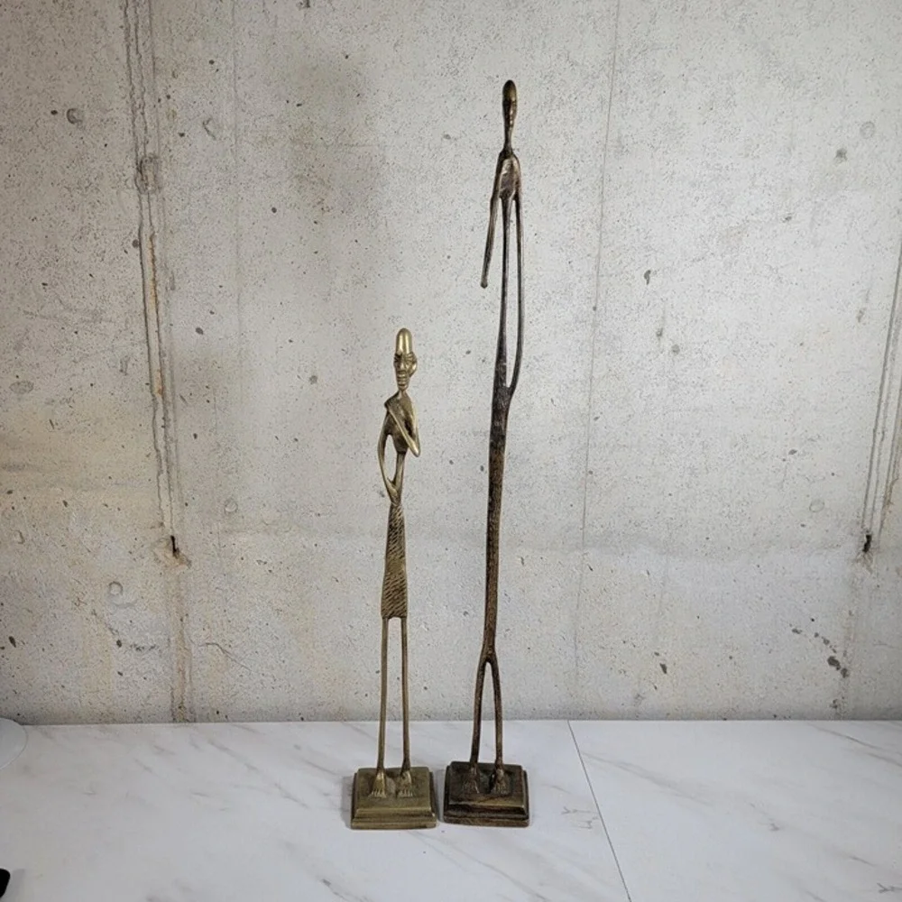 Set MID CENTURY AFRICAN BRONZE ELONGATED‎ MAN SCULPTURE STATUE GIACOMETTI STYLE